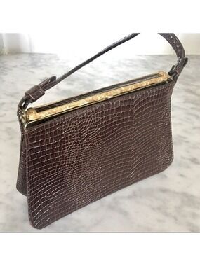 Vintage Handbag Chocolate Brown Croc Pattern with gold tone trim by After Five